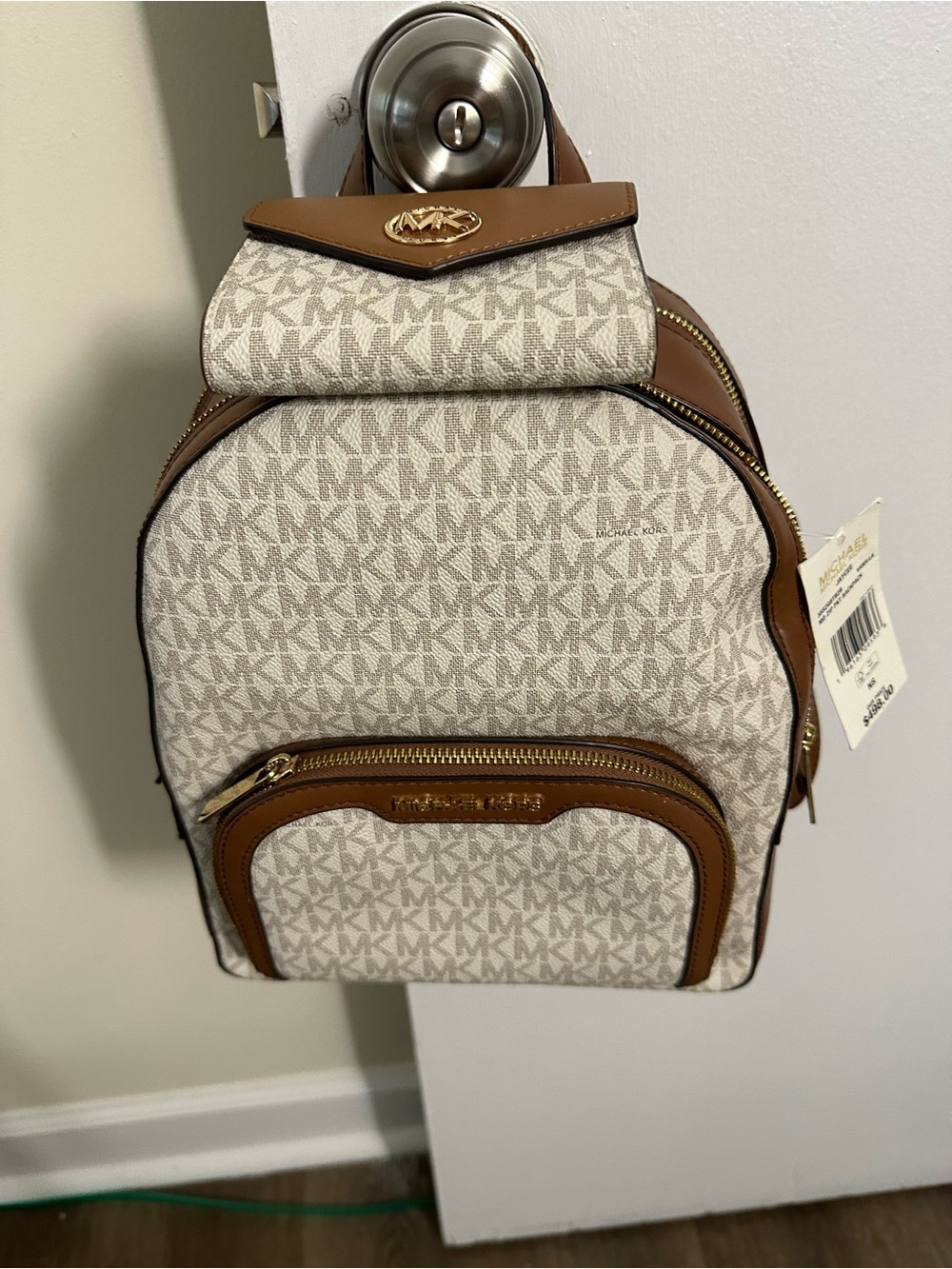 Michael Kors Vanilla & Tan Signature Mini Backpack